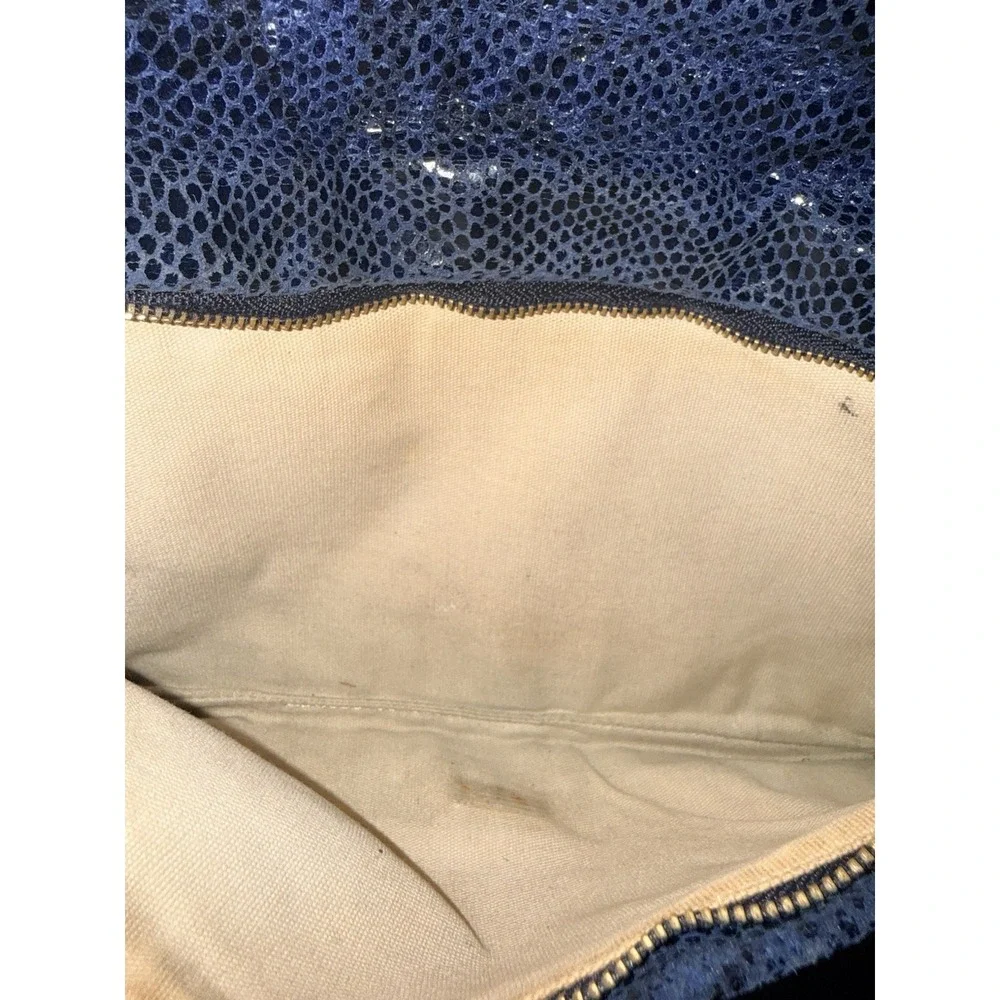 Tory Burch‎ Reva Clutch Blue Leather Snakeskin Print Chain Handbag Bag L